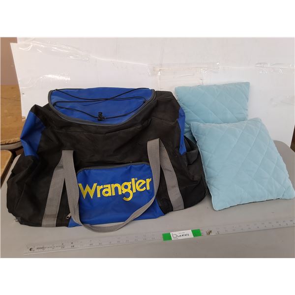 Wrangler Rolling Duffle Bag Approx. 22" & (2) Throw Pillows- PICK UP