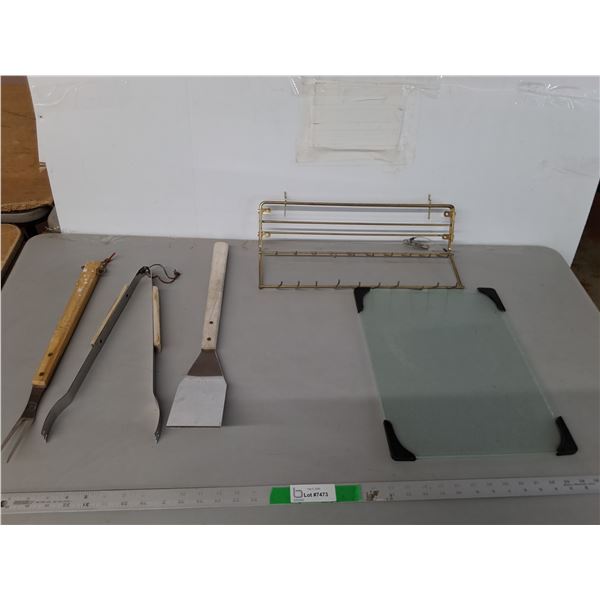 Barbecue Utensils, Glass Cutting Board, Brass Wall Hanger - PICK UP