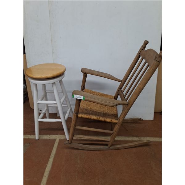 * Wooden Bar Stool - 29" High, Vintage Wooden Rocking Chair - 33x39x24" - Pickup Only
