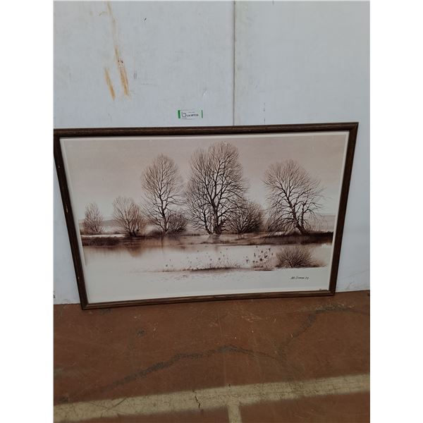 * Wood Framed M.Evastec Landscape Print - 26" x 37" - Pickup Only