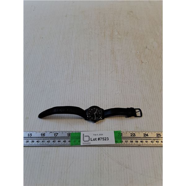 Timex Blackface Quartz Watch, Black Leather Band (working)