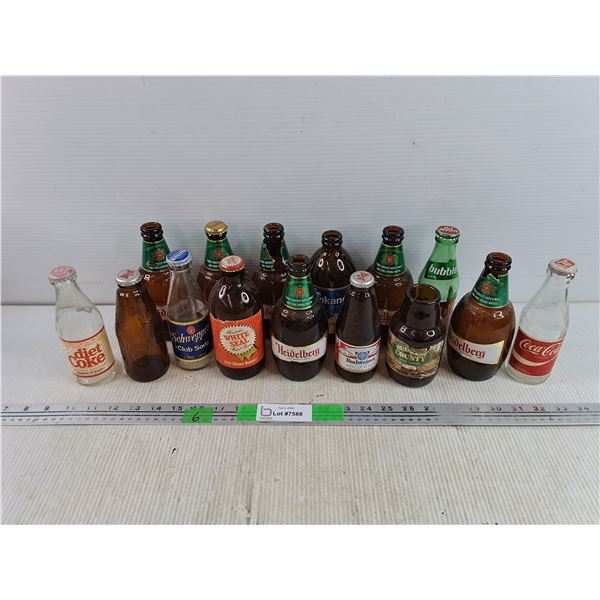 Assorted Vintage Glass Bottles - Coca Cola, Schweppes, Kokanee - PICK UP