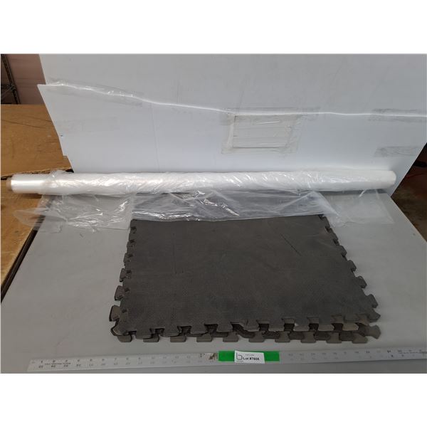 Roll of Plastic Wrap 52" x Unknown Length & (4) Foam Interlocking Mats 24.5", Cannot Ship