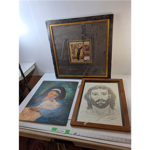 (3) Wall Art Pieces Up to 23.25"- Jesus, Girl & Lamb, Saxophone Player- PICK UP