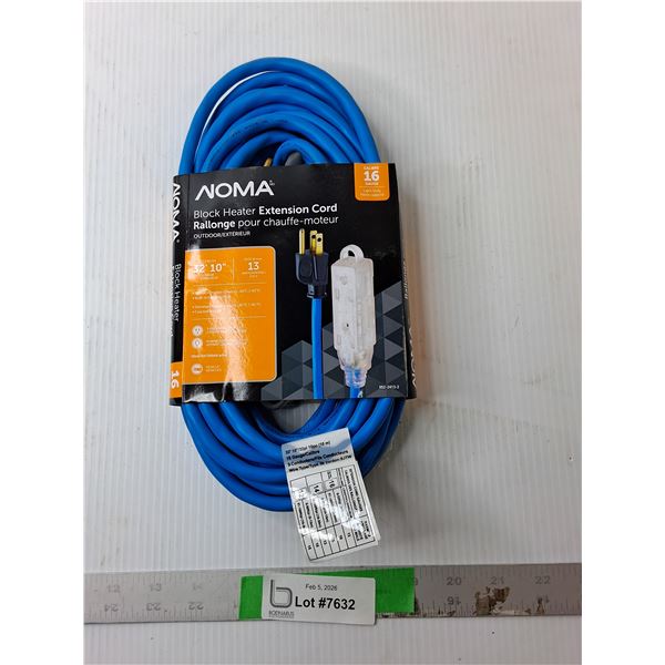 Noma Block Heater Extension Cord 32' 10", New