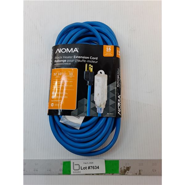 Noma Block Heater Extension Cord 32' 10", New