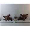 Image 1 : (2) Plastic Bird Style Wall Decorations & Glass Oil Lamp 15" - PICK UP