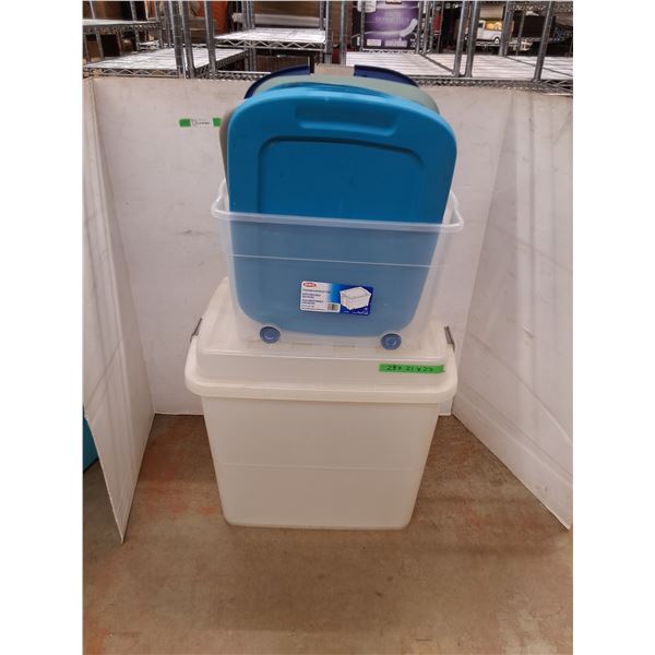*Large Clear Storage Tote w/ Extra Tote&  (18) Various Lids, Measurements in Pics,
