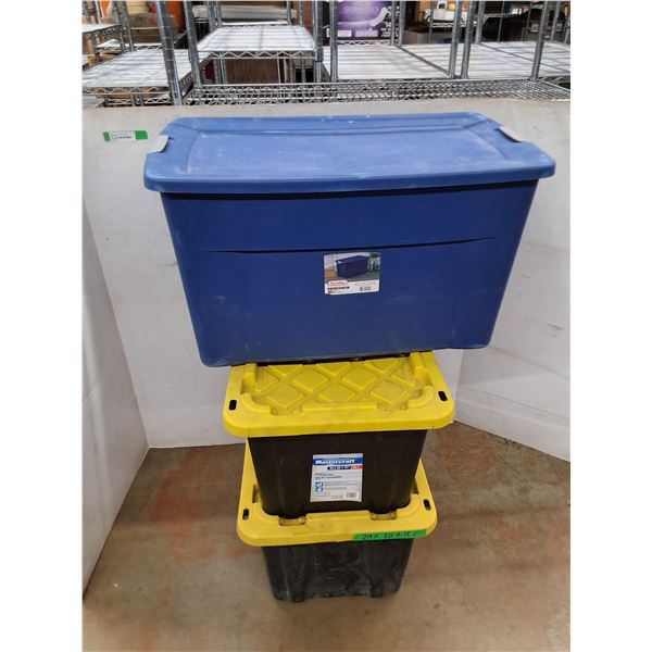 *(3) Plastic Storage Totes w/ Lids, Measurements in Pics, Cannot Ship