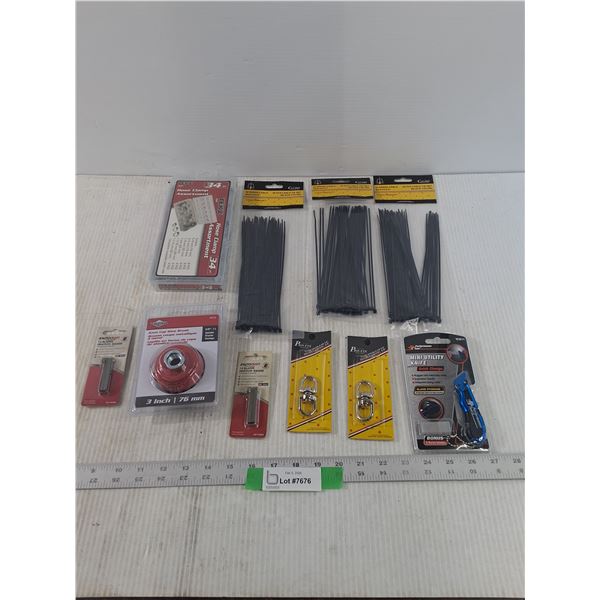 Hardware/ Tool Lot, Zip Ties, Knot Cup Wire Brush, Hose Clamp Set, All NIB, Sealed