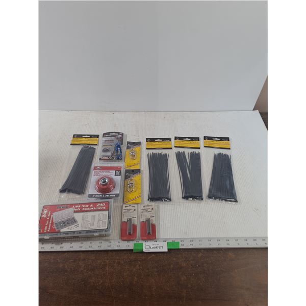Hardware/ Tool Lot, Zip Ties, Knot Cup Wire Brush, Utility Knife, All NIB, Sealed