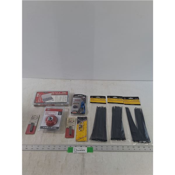 Hardware/ Tool Lot, Zip Ties, Knot Cup Wire Brush, Utility Knife, All NIB, Sealed