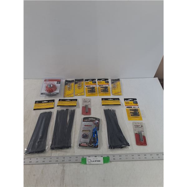 Hardware/ Tool Lot, Zip Ties, Knot Cup Wire Brush, Utility Knife, All NIB, Sealed