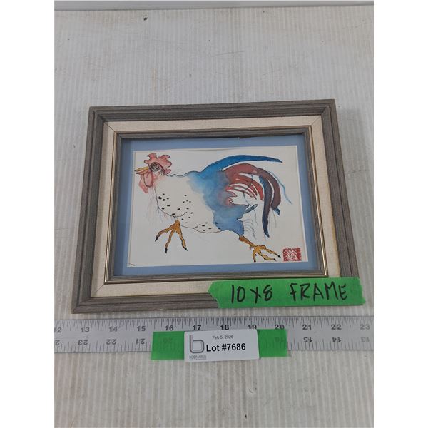 Rooster Water Colored Framed Print, Measurements in Pics