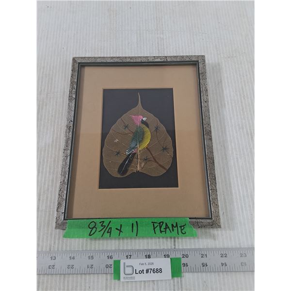 Bird on Leaf Framed Artwork, Measurements in Pics