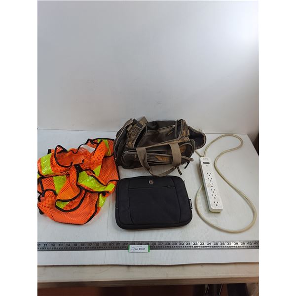 Cabela's Duffle Bag, Swiss Gear Laptop Case, Hi-Vis Vest, APC Power Bar
