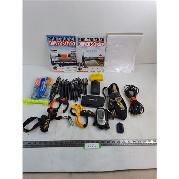 Pens, Cable Clamps, Tie-Down Strap, Dash Cam, Accu-Check, LED Light, Misc.