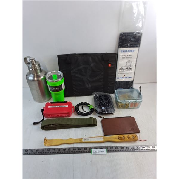 Travel Mugs, Waterproof Containers, Clear TV Black Box, Back Scratcher, PC Tote, Auto Foot Mat, Misc