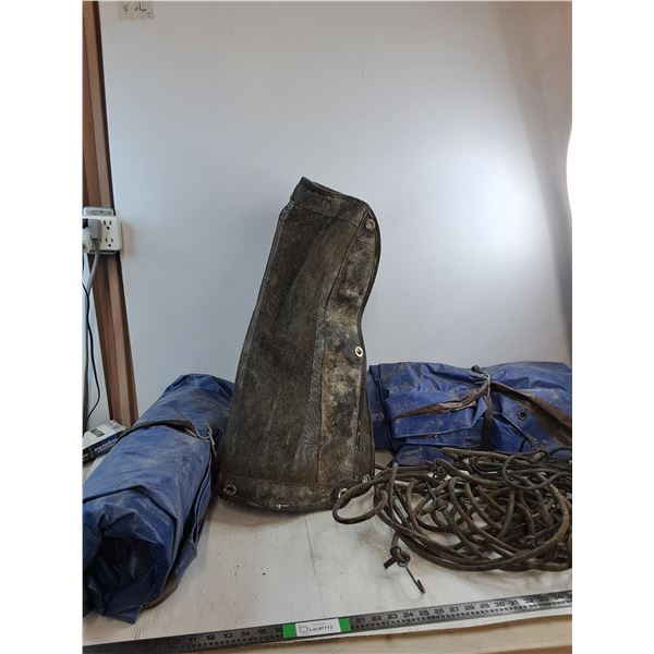 (2) Blue Tarps, Truck Grill Bug Screen- 43" x 28", Heavy Duty Tote Bin, 30" x 20" x 14"- Cannot Ship