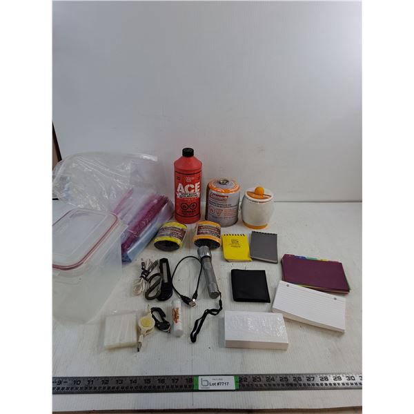 Methyl Alcohol- Full, Butane/ Propane Mix- 1/4 Full, Reflective Poly Rope- Cannot Ship