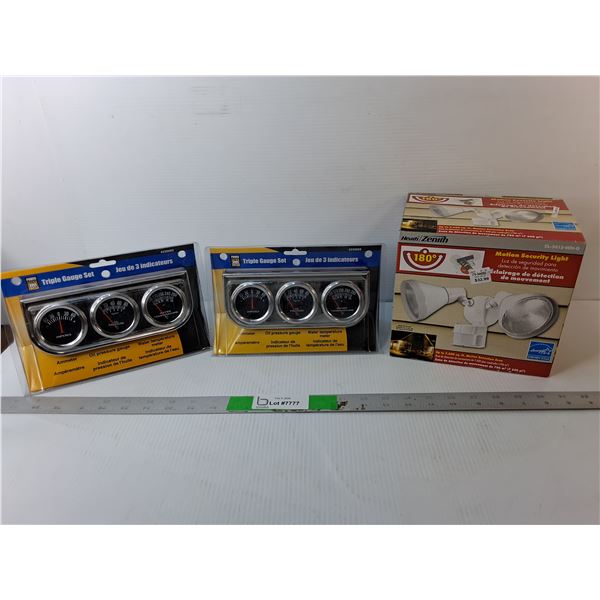(2) Power Fist Triple Gauge Sets- Sealed & Zenith Motion Security Light, Appears NIB