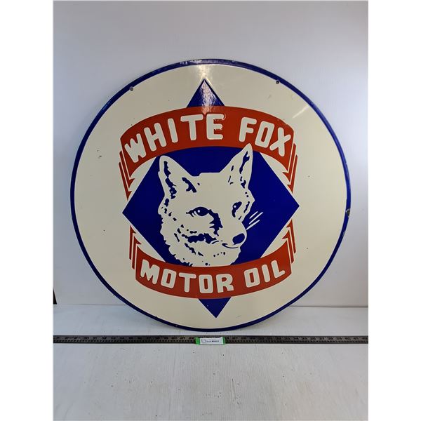 # Vintage Double-Sided Enameled "White Fox Motor Oil" Service Station Sign - 30" Diameter - PU Only