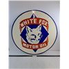 Image 1 : # Vintage Double-Sided Enameled "White Fox Motor Oil" Service Station Sign - 30" Diameter - PU Only