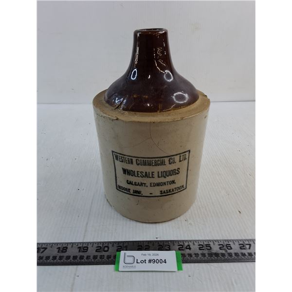 # Vintage "Wholesale Liquors" Liquor Advertising Jug - 9" High x 6" Diameter