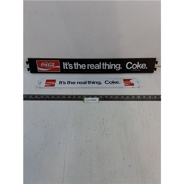 (2) Vintage Metal "Coca-Cola" Rack Signs - 26" & 20" Lengths - PICK UP