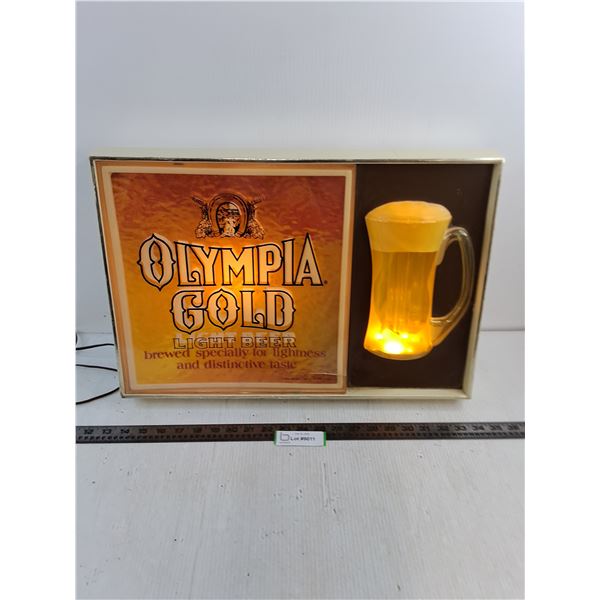 # Vintage Lighted "Olympia Gold" Vendor Sign - 1 Crack - 20.5x13.5x3" - PICK UP ONLY