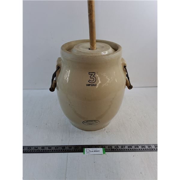 # Vintage Medalta #3 Butter Churn Crock w/Handle - 13" High x 11" Diameter - Pickup Only