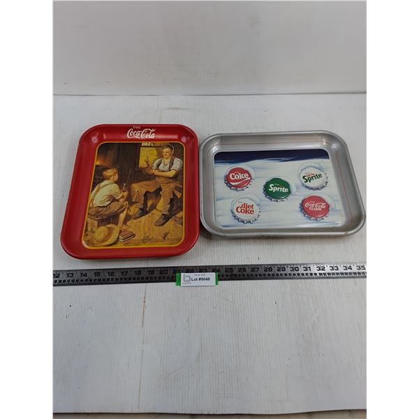 (2) Metal Coca-Cola Serving Trays - 11" x 13"