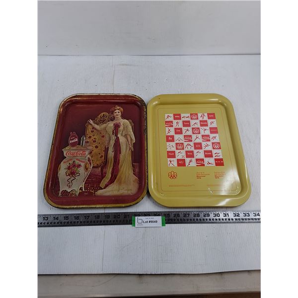 (2) Metal Coca-Cola Serving Trays (1 Vintage) - 11" x 13"