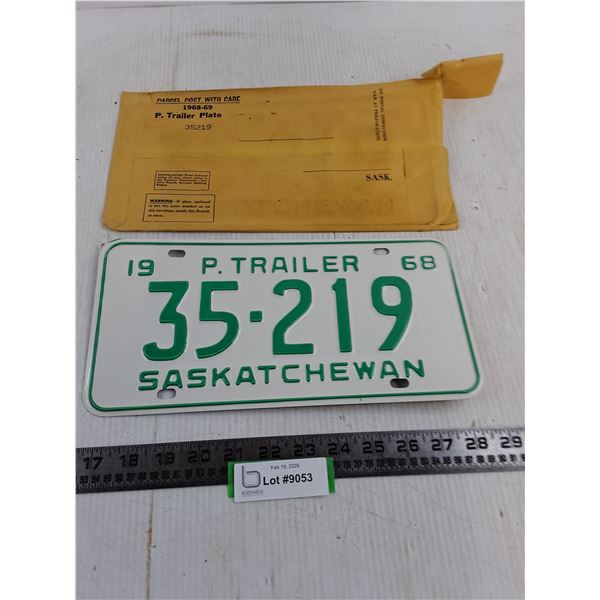 1968 Saskatchewan P.Trailer License Plate w/Original Envelope