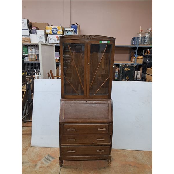 *Vintage Oak Dropfront Bookcase Secretary, 15" x 30" x 73", Cannot Ship