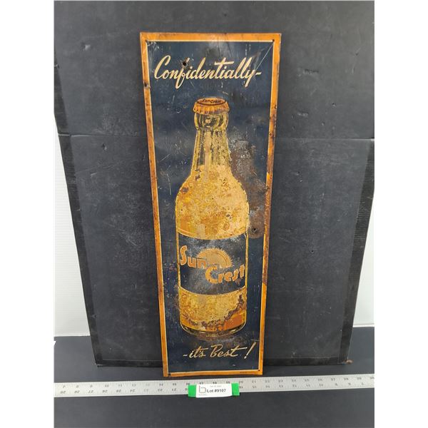 # Vintage Metal Sun Crest Sign, 7.5" x 23.5", Some Nail Holes