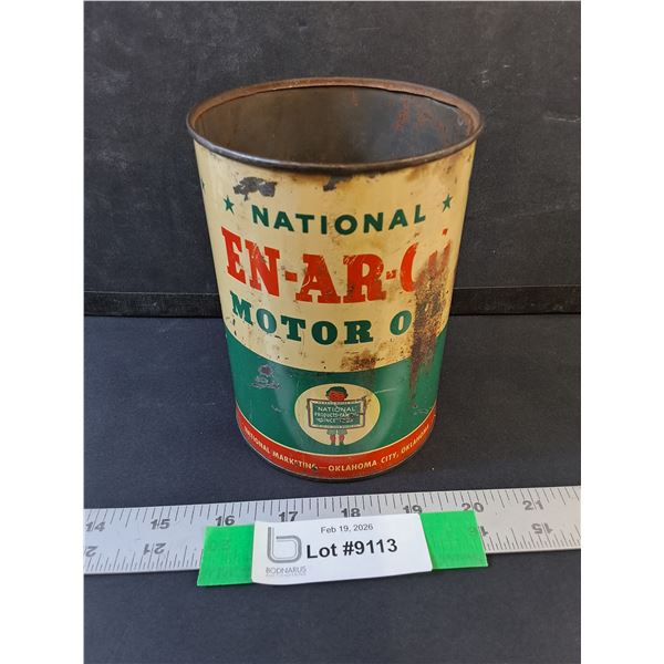 Vintage Original Enarco Moter Oil One Quart Can, Missing Top