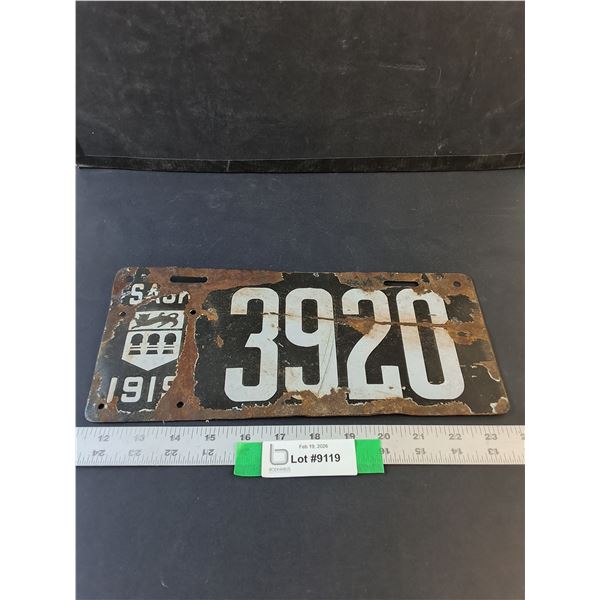 Antique Saskatchewan 1919 Four Digit Porcelain License Plate