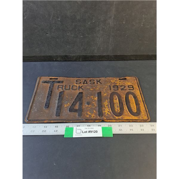 Vintage 1929 Saskatchewan Truck License Plate