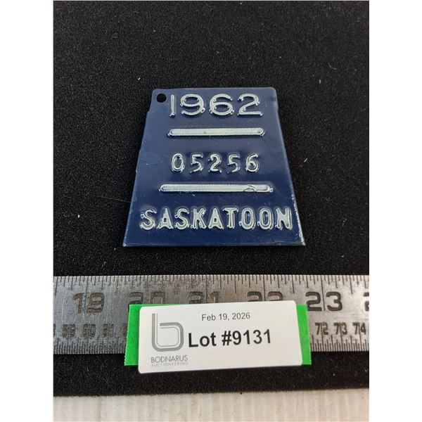 1962 Saskatoon Bicycle License Plate