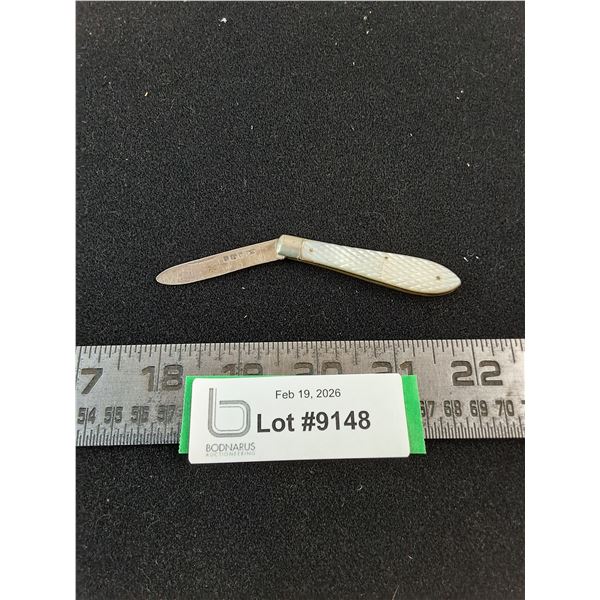 ^ Vintage Jack Knife w/Sterling Silver Blade & Mother of Pearl Skin