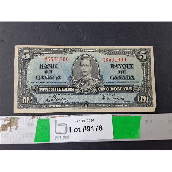 Canadian Five Dollar Bill- 1937