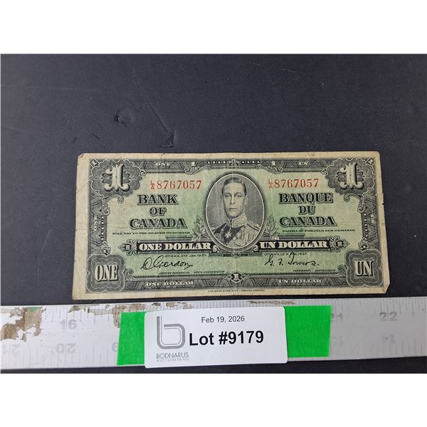 Canadian One Dollar Bill- 1937
