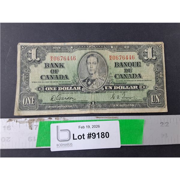 Canadian One Dollar Bill- 1937