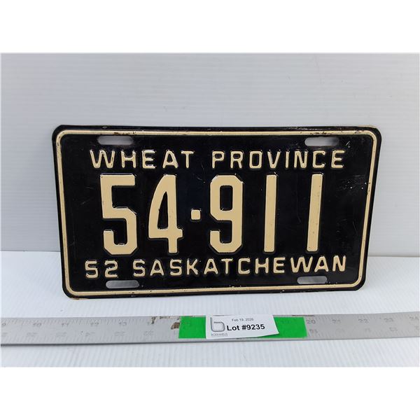 Saskatchewan Wheat Province License Plate 1952
