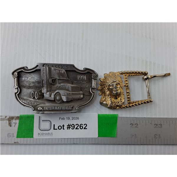 (2) Belt Buckles- Indigenous Chief & International Trucking