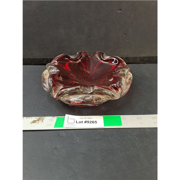 Mid Century Murano Style Glass Ashtray 7.25"
