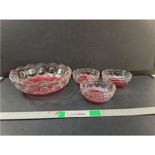 (4) Glass Ruby Flash Stain Bowls Up to 8.5"