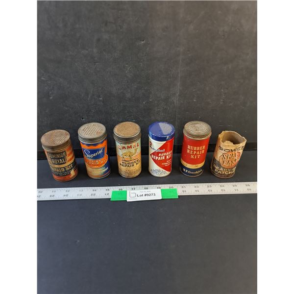 (6) Various Vintage Tire Rubber Repair Kits, Camel, Dominion Royal, Whiz, misc