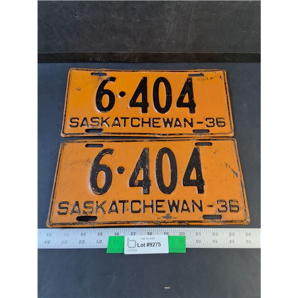 Pair of 1936 Saskatchewan Four Digit License Plates